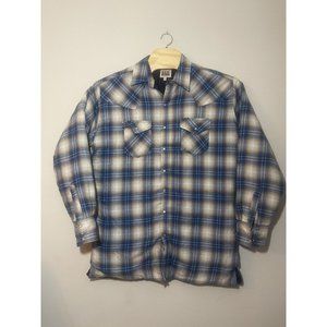 Vtg Mens Ely Cattleman Insulated Pearl Snap Shacket Flannel‎ Size Large Tall